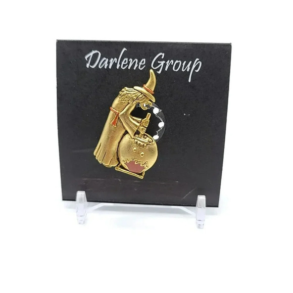 Halloween Witch Cauldron Halloween Gold Tone Enamel Darlene Group Pin Brooch - Picture 1 of 4